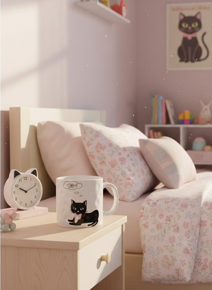 مج بورسلين أبيض فاخر سعة 400 ملي بتصميم قطة كرتونية أنيقة ومقبض مريح - Image 2